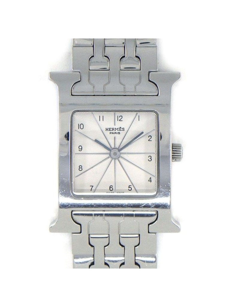 Hermes Watch Square White Guilloche Dial Ss Quartz Analog Box And Paper Hermes Watch Square White Guilloche Dial Ss Quartz Analog Box And Paper